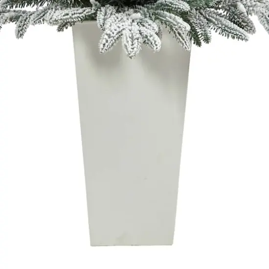 3.5ft. Pre-Lit Flocked Manchester Spruce Christmas Tree in White Planter {7}