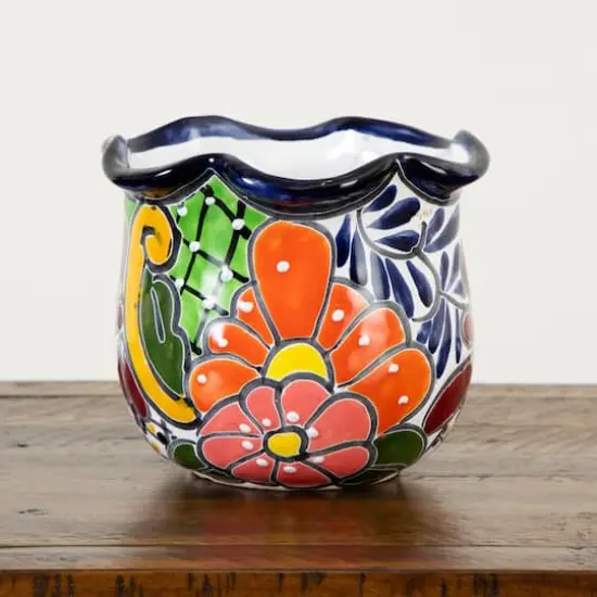 7" Handmade Mexican Talavera Ceramic Planter {4}
