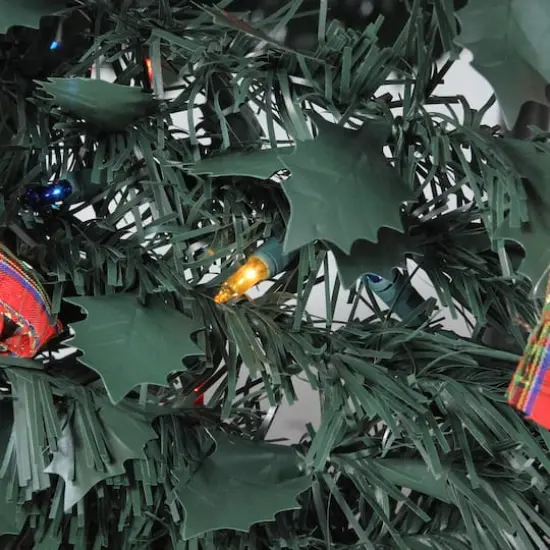 6ft. Pre-Lit Red Plaid Pre-Decorated Pop-Up Artificial Christmas Tree, Multicolor Lights {4}