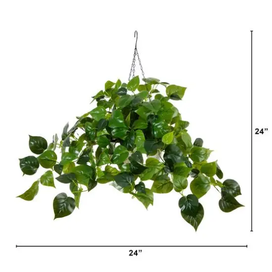 24" UV Resistant Artificial LED Lit Philodendron in White Hanging Basket {8}