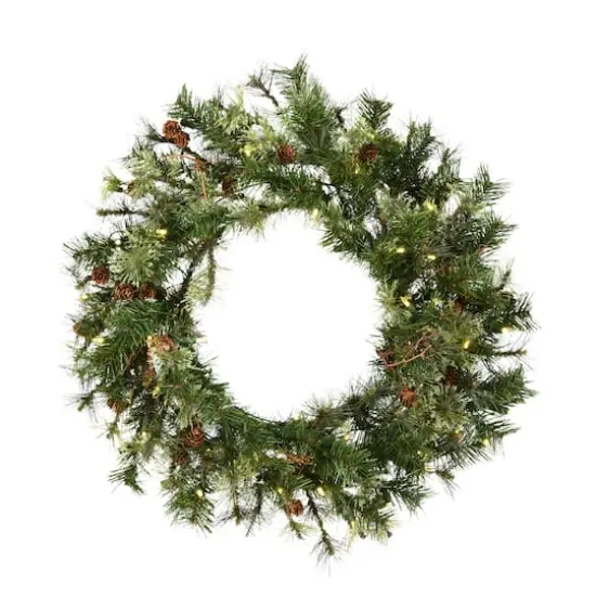 30" Warm White Dura-Lit&reg; LED Mixed Country Pine Wreath {1}