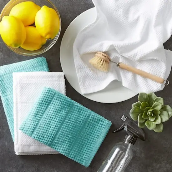 DII&reg; Aqua & White Basic Chef Terry Dishtowel Set {8}