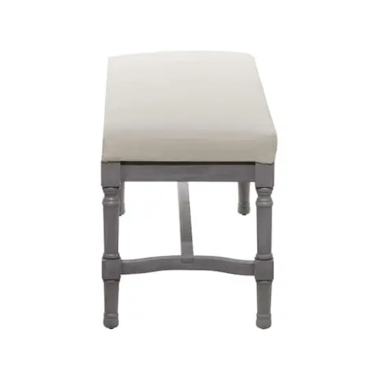Grey Wood & Linen Traditional Bench {3}