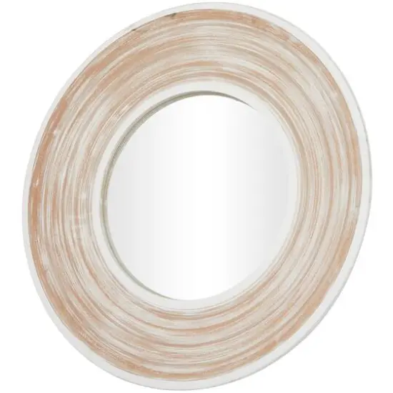 35" Cream Wooden Framed Wall Mirror with White Wash Effect {5}