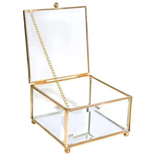 Home Details Gold Vintage Mirrored Bottom Glass Rectangular Keepsake Box {3}