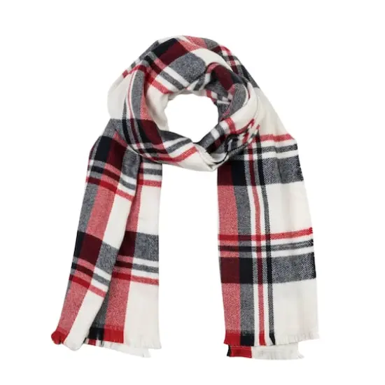 Glitzhome&reg; 70" Red, White & Navy Scarf with Fringe {1}