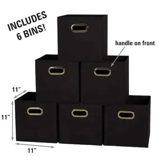 6 Pack Household Essentials 11" Fabric Storage Bins Black {4}