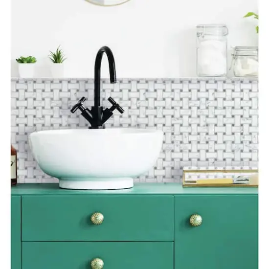 RoomMates Basketweave Carrara Marble Peel & Stick Backsplash StickTiles&reg; {5}