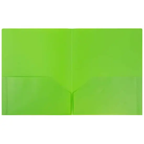 JAM Paper 9.5" x 11.5" Plastic 2 Pocket School POP Folders, 6ct. Lime Green {4}