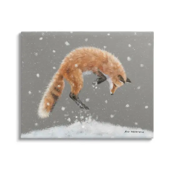 Stupell Industries Jumping Fox Winter Snowfall Canvas Wall Art {1}