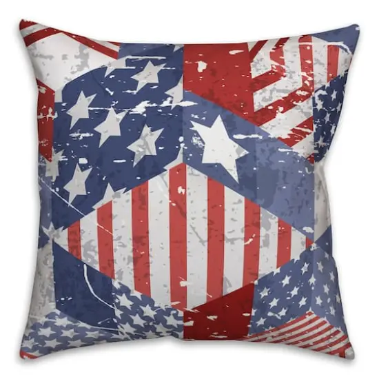 Stars & Stripes Distressed Patchwork American Flag Accent Pillow {1}