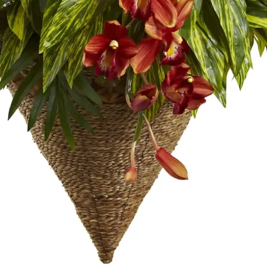3ft. Mixed Tropical Greenery & Orchid Hanging Basket {4}