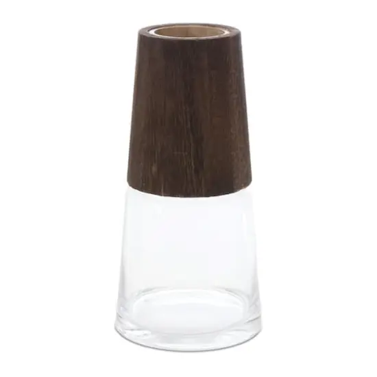 11" Tapered Glass & Wood Vase Set {3}