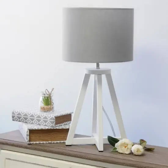 Simple Designs 19" Interlocked Triangular White Wood Table Lamp with Gray Shade White and Gray {5}