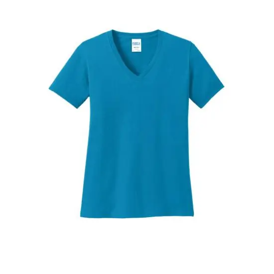Port & Company&reg; Ladies Core Cotton V-Neck Tee Neon Green {2}