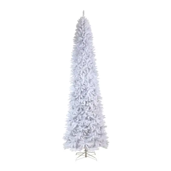 11ft. Pre-Lit Slim White Artificial Christmas Tree, Warm White LED Lights {4}