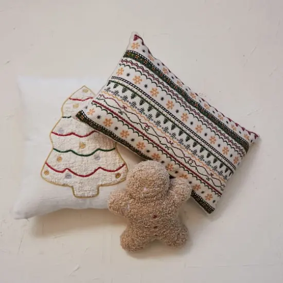 Hello Honey&reg; 14.5" Brown Fabric Boucl&eacute; Gingerbread Man Shaped Pillow {3}