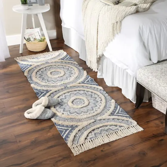 DII&reg; Hand-Loomed Medallion Runner Rug, 2ft. x 6ft. French Blue/Natural {5}