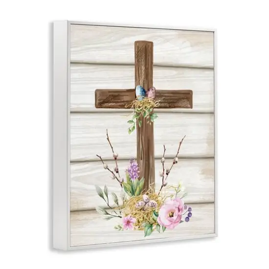 Stupell Industries Spiritual Easter Cross Spring Blossoms Framed Giclee Art White {4}