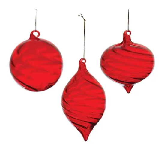 Red Swirl Glass Ornaments Set {7}