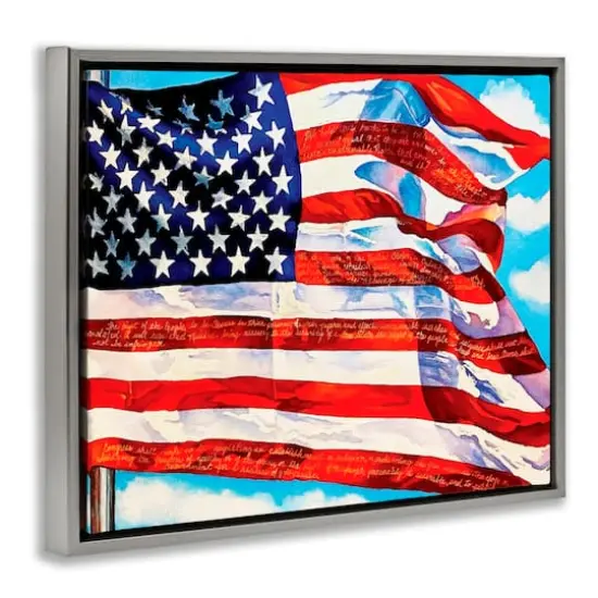 Stupell Industries Windblown American Flag Floater Framed Art Gray {4}