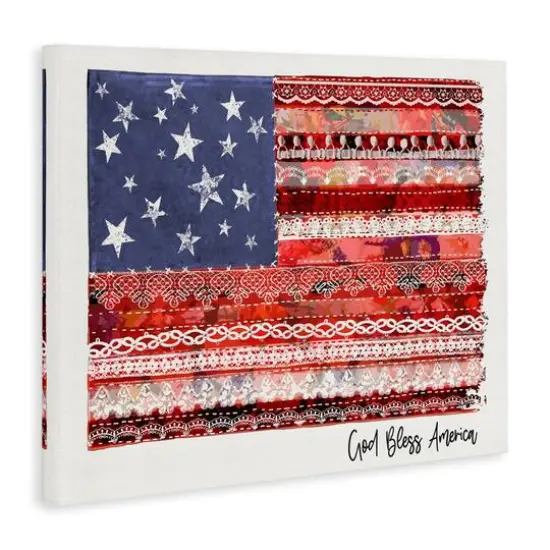 Stupell Industries God Bless America Phrase Macrame Pattern Flag Canvas Wall Art {4}