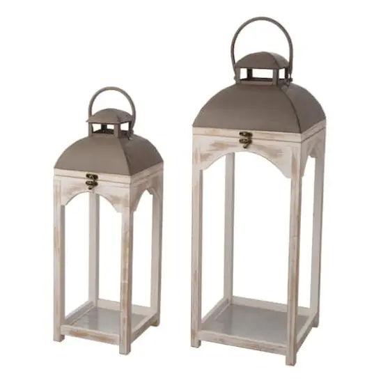 Glitzhome&reg; White Wooden Modern Farmhouse Lantern Set {1}