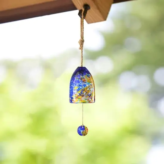 Glitzhome&reg; 26" Blue & Yellow Glass Twist Glaze Windchime {5}