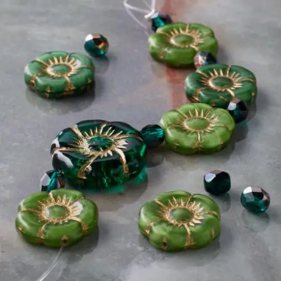 Green Hibiscus Czech Glass Flower Bead Mix by Bead Landing&trade; {3}