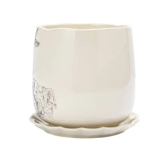 Hello Honey&reg; 6.5" Round Rabbit Stoneware Planter & Scalloped Saucer {7}