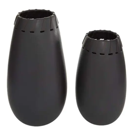 Set of 2 Black Stoneware Modern Vase, 16", 13" {3}
