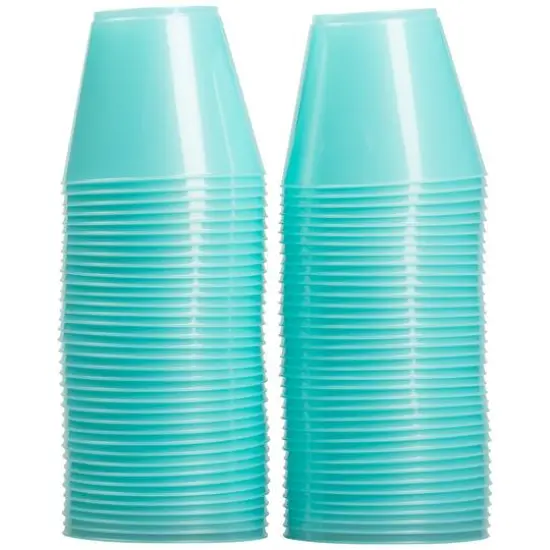JAM Paper 9oz. Clear Plastic Cups, 72ct. Light Teal Blue {3}