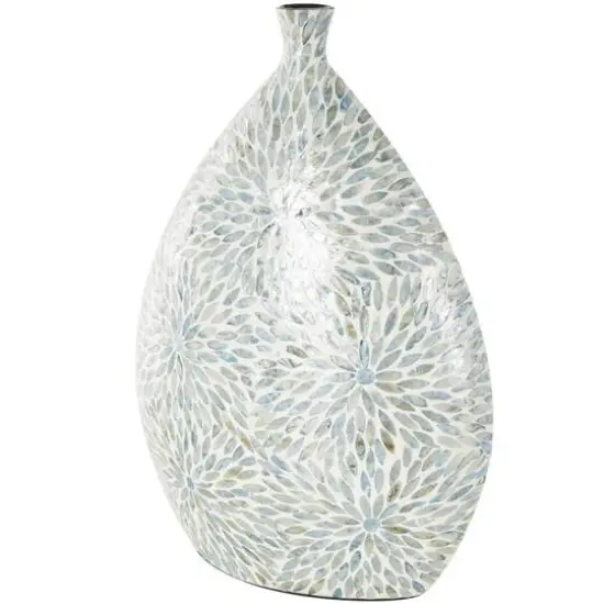 24.25" Blue & Cream Floral Mosaic Mother of Pearl Vase {1}