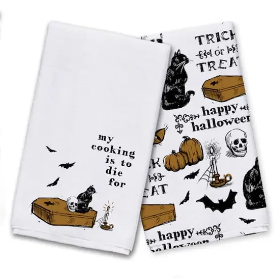 Halloween Coffin Vintage Pattern Tea Towel Set {1}
