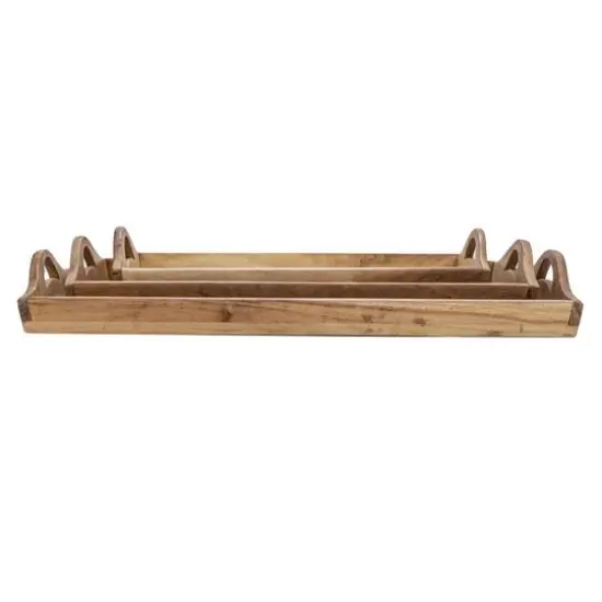 Hello Honey&reg; Natural Rectangular Acacia Wood Handled Stacking Tray Set {6}