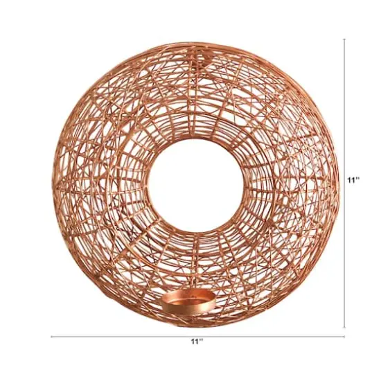 11" Wired Copper Circle Wall Sconce Candle Holder {3}