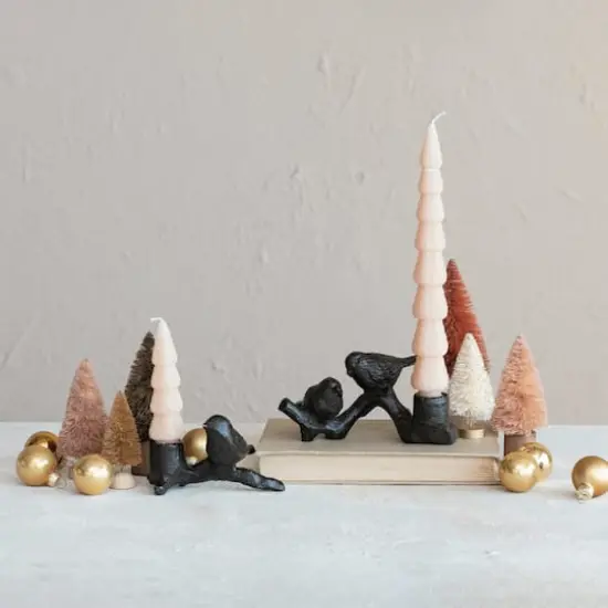 Hello Honey® 4.75" Black Cast Metal Taper Candleholder with Bird on Branch {3}