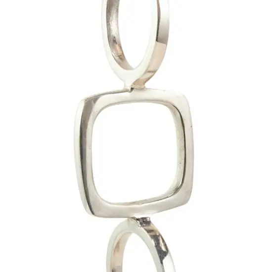 Aluminum Abstract Stacked Geometric Rings Sculpture with Marble Base Set Silver {9}