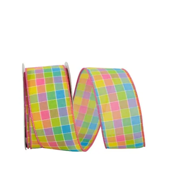 JAM Paper 2.5" x 20yd. Colorful Stitch Check Wired Ribbon {1}