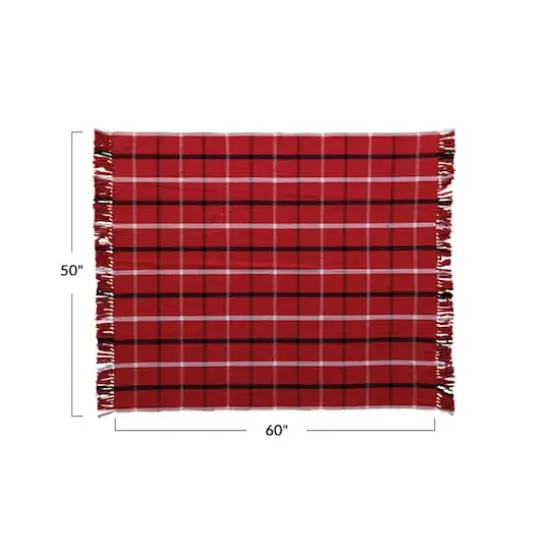 Hello Honey&reg; Red, White & Black Plaid Brushed Flannel Throw with Fringe {5}