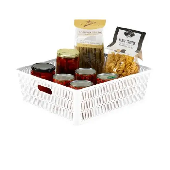 Simplify Slide 2 Stack It Shallow Tote Baskets, 2ct. White {19}