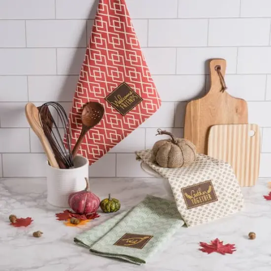 DII&reg; Assorted Rustic Fall Embellished Dishtowel Set {5}