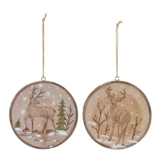 12ct. 4" Wood Deer Tree Disc Ornament Set {1}