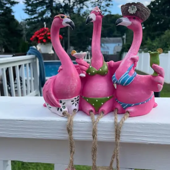 9" Three Amigos Beach Flamingos Outdoor Garden Statue {7}