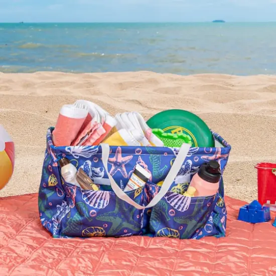 Household Essentials Large-Capacity Krush Utility Tote with 4 Exterior Pockets Blue Sea Shell {3}