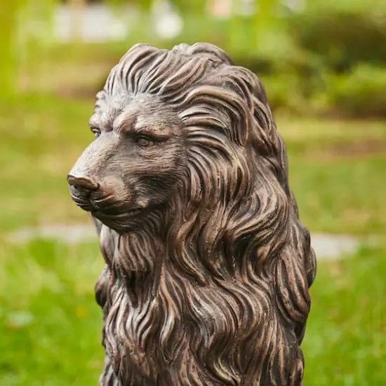 Glitzhome® 2ft. Oversized Bronze Sitting Lion Garden Statue {5}