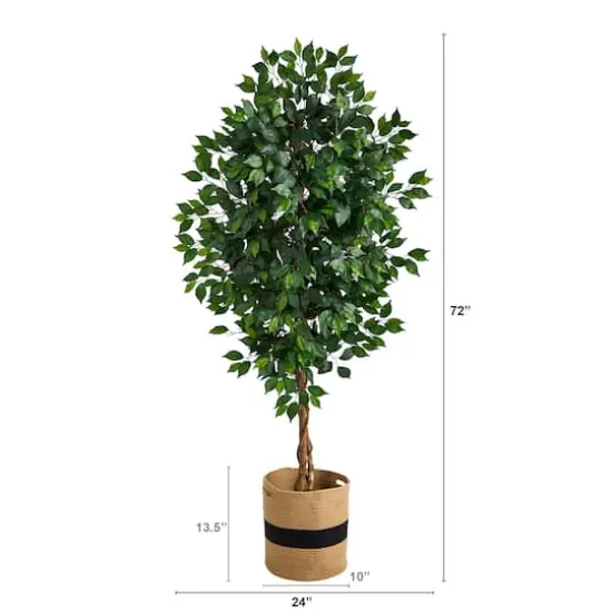 6ft. Ficus Artificial Tree with Natural Trunk in Handmade Natural Cotton Planter {3}