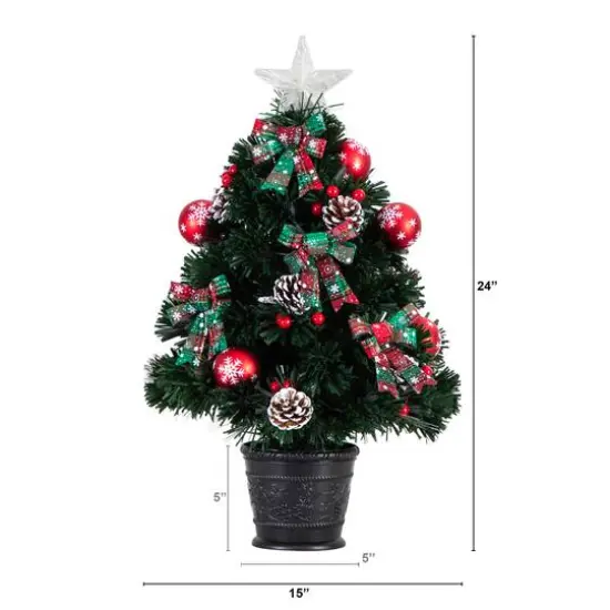 2ft. Pre-Lit Fir Artificial Christmas Tree in Planter, White Optic Fiber Lights {3}