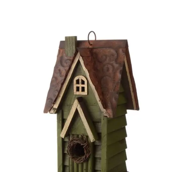 Glitzhome&reg; Tall Distressed Green Wood Bird House {8}