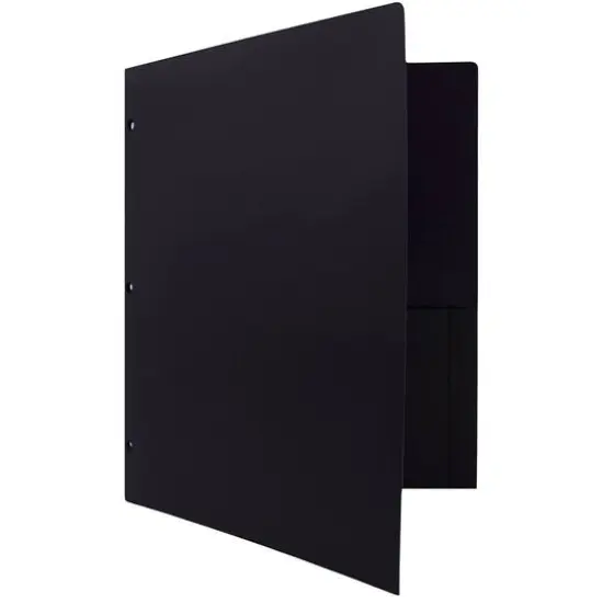 JAM Paper 3-Hole Heavy Duty Plastic Pocket Folder, 6ct. Black {6}